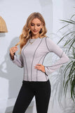 Ribbed Round Neck Long Sleeve Blouse - Trendsi - Flyclothing LLC