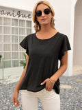 Round Neck Cutout Tie Back Top - Trendsi - Flyclothing LLC