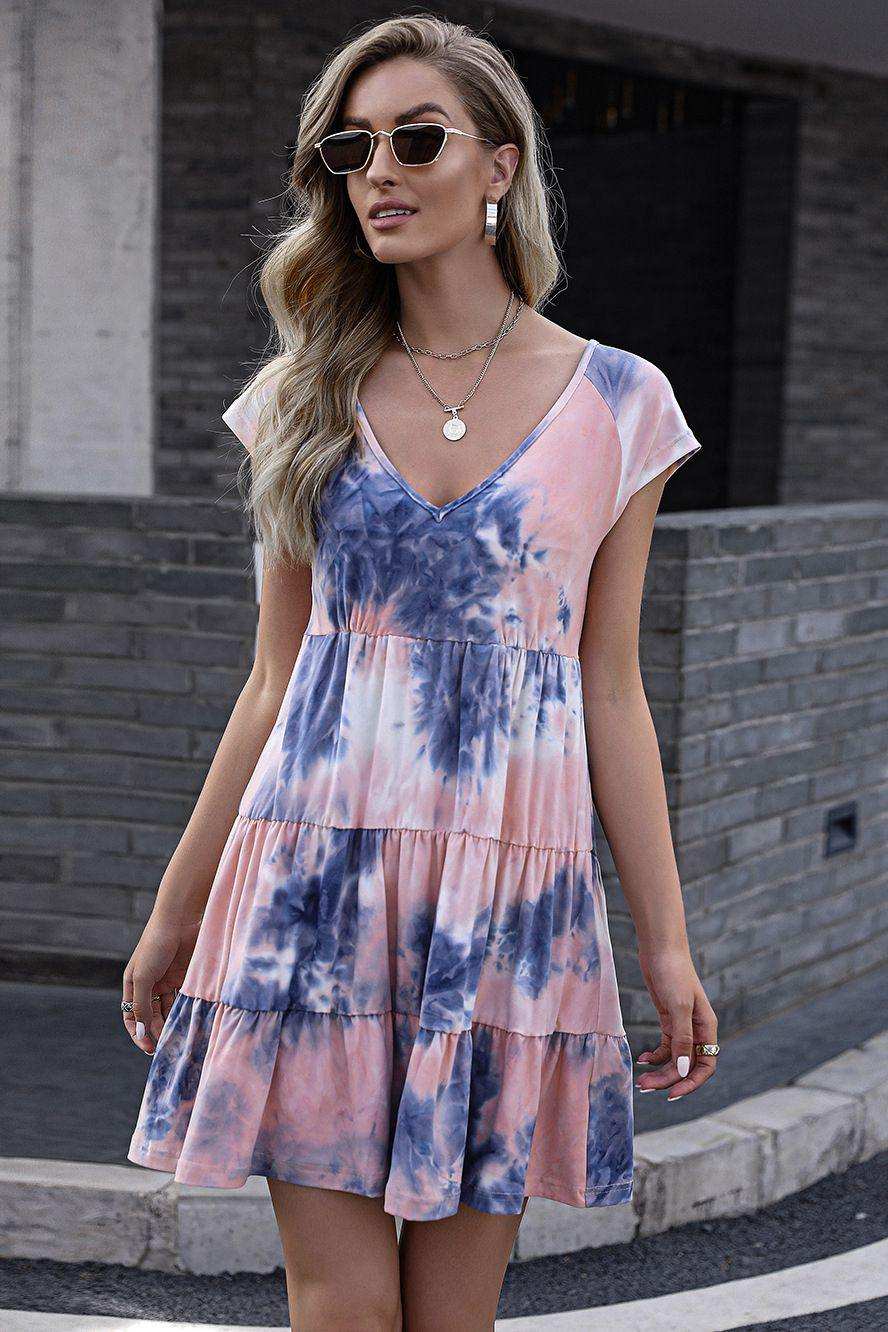 Tie-Dye Ruffle Hem Dress - Trendsi - Flyclothing LLC