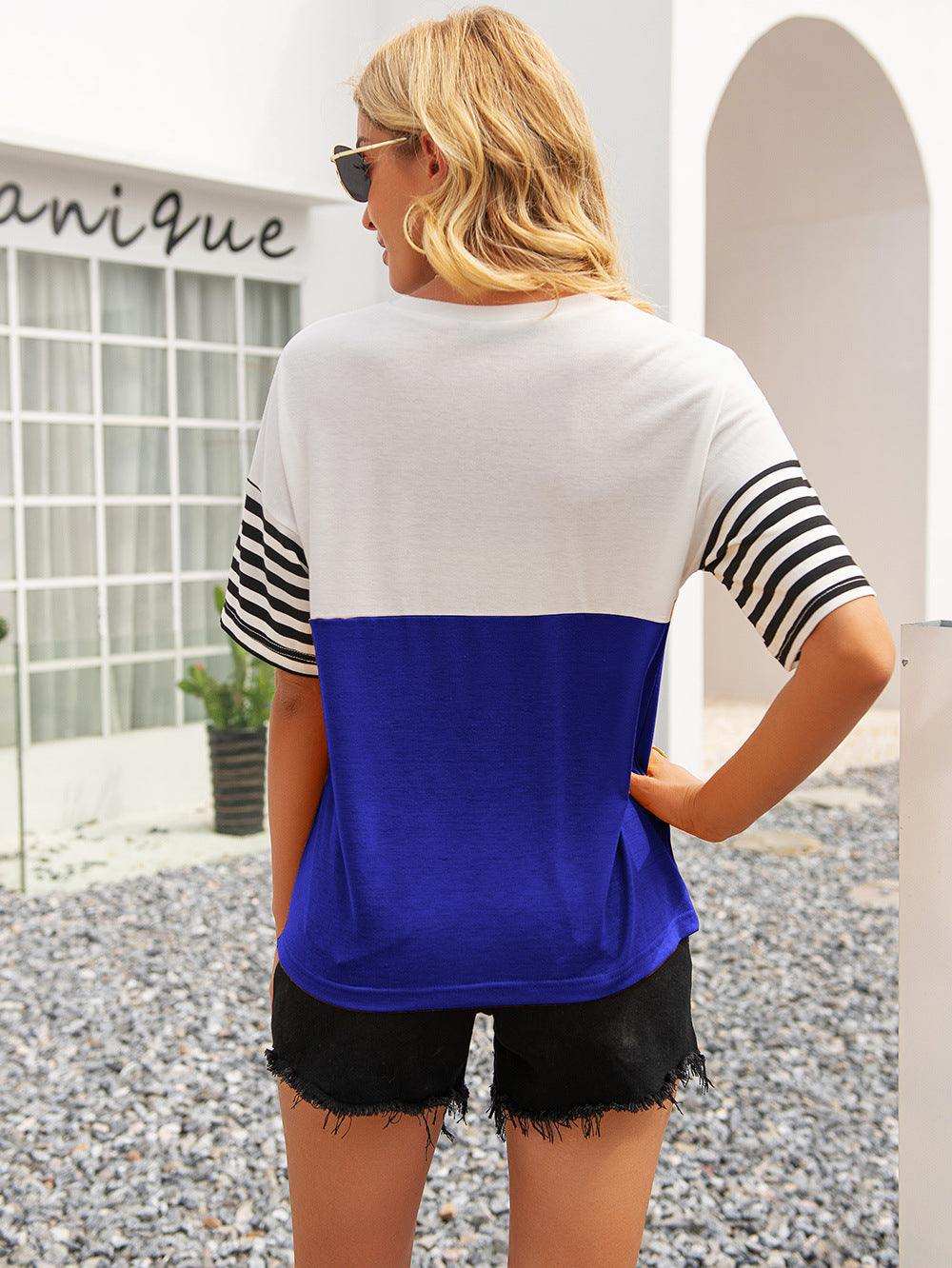 Striped Color Block Round Neck Tee - Trendsi - Flyclothing LLC