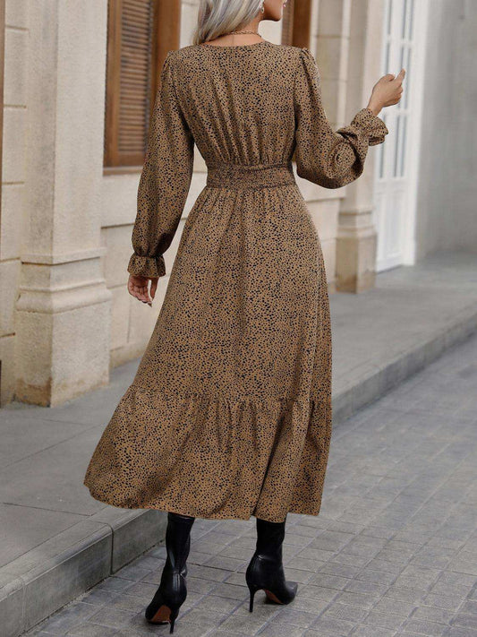 V-Neck Flounce Sleeve Ruffle Hem Dress - Trendsi - Flyclothing LLC