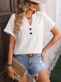 Eyelet Notched Short Sleeve T-Shirt - Trendsi - Flyclothing LLC