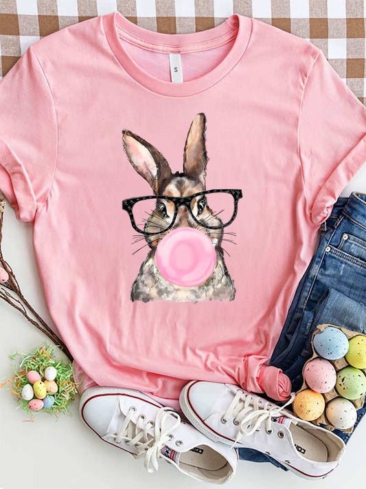 Rabbit Round Neck Short Sleeve T-Shirt - Trendsi - Flyclothing LLC