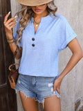 Notched Buttoned Short Sleeve T-Shirt - Trendsi - Flyclothing LLC