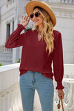 Eyelet Notched Lantern Sleeve T-Shirt - Trendsi - Flyclothing LLC
