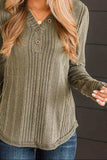 Ribbed Buttoned Long Sleeve Blouse - Trendsi - Flyclothing LLC