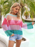 Color Block Openwork Boat Neck Cover Up - Trendsi - Flyclothing LLC