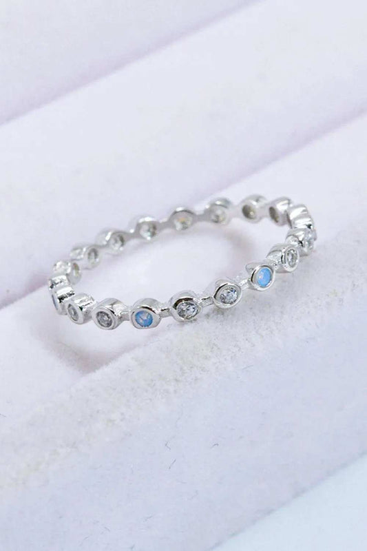 925 Sterling Silver Zircon and Natural Moonstone Ring - Trendsi - Flyclothing LLC