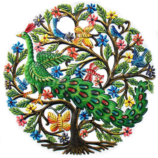 Peacock in Tree Haitian Metal Drum Wall Art - Haitian Artisans - Flyclothing LLC