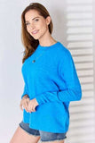 Zenana Ribbed Trim Round Neck Long Sleeve Top - Trendsi - Flyclothing LLC
