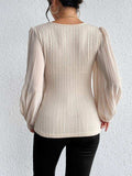 Pleated Puff Sleeve Round Neck Blouse - Trendsi - Flyclothing LLC
