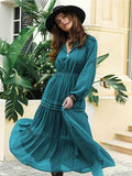 Tie Neck Long Sleeve Midi Tiered Dress - Trendsi - Flyclothing LLC