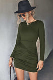 Twist Front Ruched Long Sleeve Mini Dress - Trendsi - Flyclothing LLC