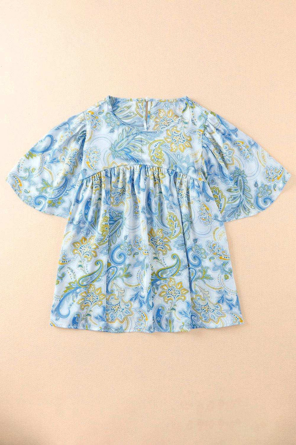 Printed Round Neck Short Sleeve Blouse - Trendsi - Flyclothing LLC