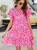 Leopard Short Flounce Sleeve Tiered Dress - Trendsi - Flyclothing LLC