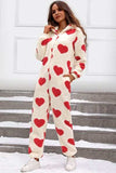 Fuzzy Heart Zip Up Hooded Lounge Jumpsuit - Trendsi - Flyclothing LLC