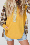 Plaid Notched Neck Slit Blouse - Trendsi - Flyclothing LLC