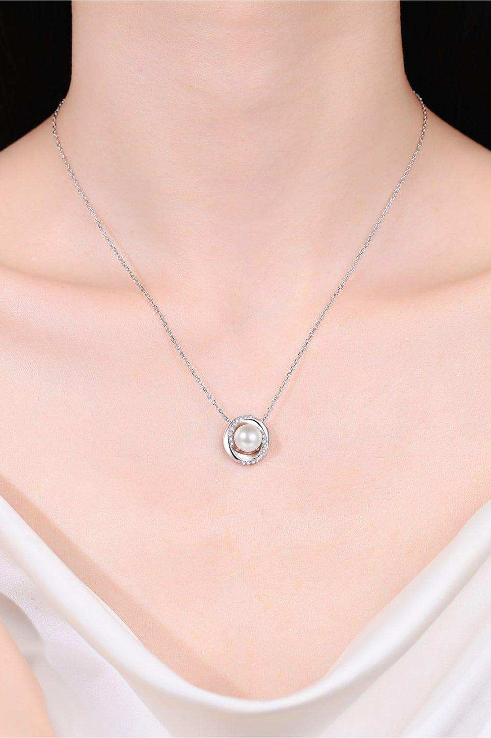Moissanite Pearl Rhodium-Plated Necklace - Trendsi - Flyclothing LLC