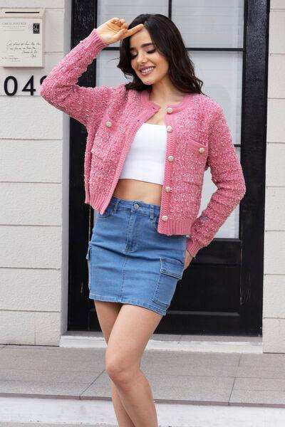 Button Up Round Neck Cardigan - Trendsi - Flyclothing LLC