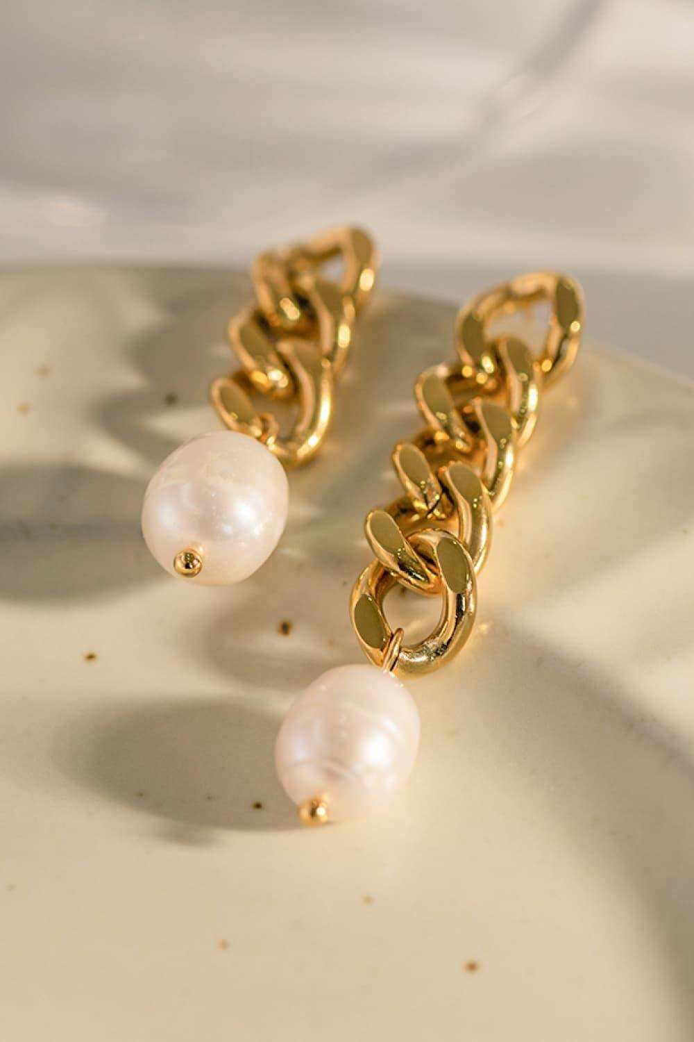 Stainless Steel Pearl Asymmetrical Earrings - Trendsi - Flyclothing LLC