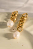 Stainless Steel Pearl Asymmetrical Earrings - Trendsi - Flyclothing LLC