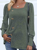 Decorative Button Square Neck Top - Trendsi - Flyclothing LLC