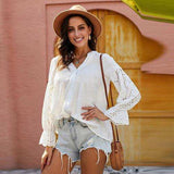 Crochet Flounce Sleeve Button Up Blouse - Trendsi - Flyclothing LLC