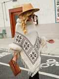 Fringe Geometric Cape Sleeve Poncho - Trendsi - Flyclothing LLC