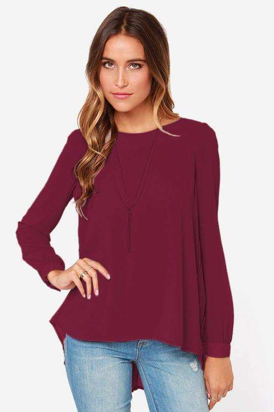 Full Size Round Neck Back Pleated Blouse - Trendsi - Flyclothing LLC