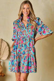 Notched Balloon Sleeve Mini Dress - Trendsi - Flyclothing LLC