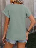 Cable-Knit Round Neck Short Sleeve T-Shirt - Trendsi - Flyclothing LLC