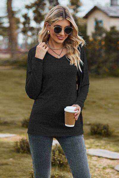 Drawstring Dropped Shoulder Hooded T-Shirt - Trendsi - Flyclothing LLC