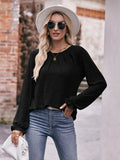 Long Flounce Sleeve Round Neck Blouse - Trendsi - Flyclothing LLC