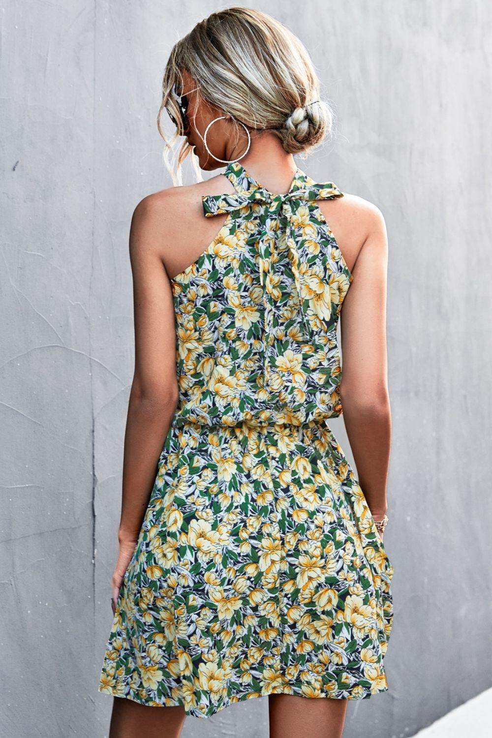 Floral Tied Sleeveless Mini Dress - Trendsi - Flyclothing LLC