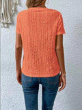 Eyelet Round Neck Short Sleeve T-Shirt - Trendsi - Flyclothing LLC
