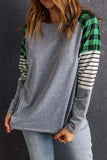 Striped Plaid Round Neck Long Sleeve T-Shirt - Trendsi - Flyclothing LLC
