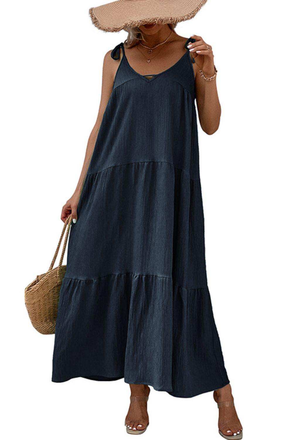 Tie-Shoulder Tiered Maxi Dress - Trendsi - Flyclothing LLC