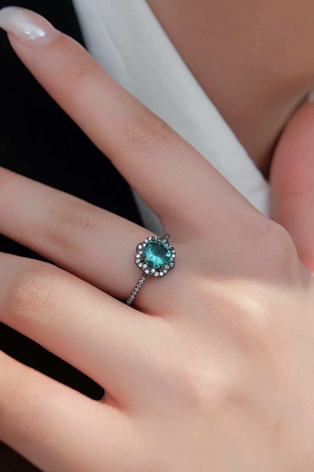 Paraiba Tourmaline Flower Shape Ring - Trendsi - Flyclothing LLC