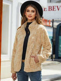 Fuzzy Checkered Zip Up Jacket - Trendsi - Flyclothing LLC