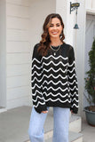 Wave Pattern Round Neck Long Sleeve Sweater - Trendsi - Flyclothing LLC