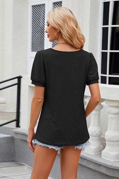 Eyelet Short Sleeve T-Shirt - Trendsi - Flyclothing LLC