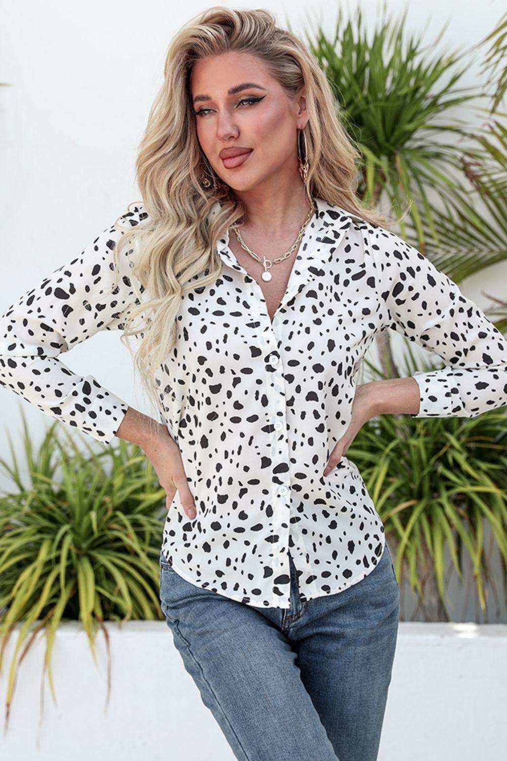 Animal Print Curved Hem Button-Up Shirt - Trendsi - Flyclothing LLC
