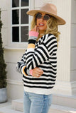 Warm Spice Striped Round Neck Sweater - Trendsi - Flyclothing LLC