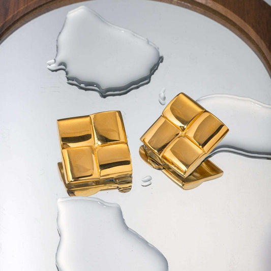 Stainless Steel 18K Gold-Plated Square Stud Earrings - Trendsi - Flyclothing LLC