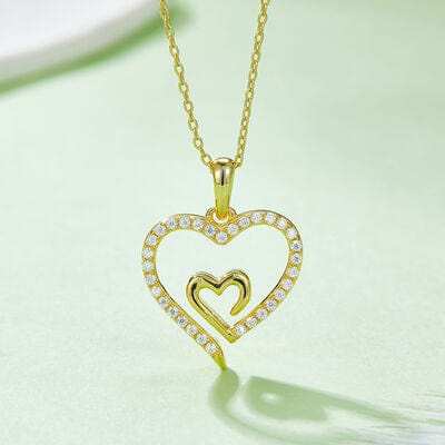 Moissanite 925 Sterling Silver Heart Pendant Necklace - Trendsi - Flyclothing LLC