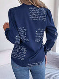 Letter Printed Button Up Long Sleeve Blouse - Trendsi - Flyclothing LLC