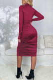 Ruched Mock Neck Long Sleeve Dress - Trendsi - Flyclothing LLC
