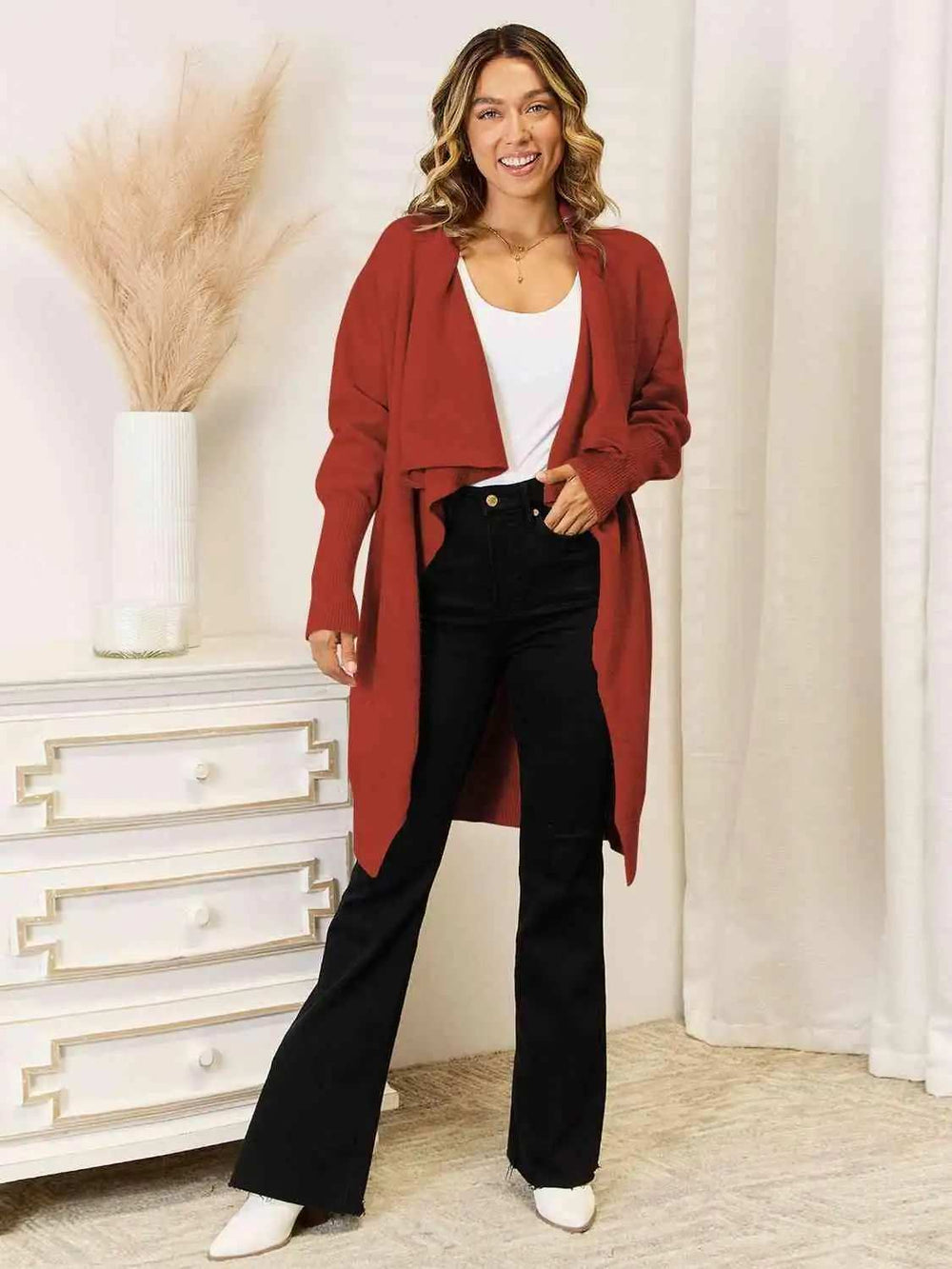 Long Sleeve Open Front Longline Cardigan - Trendsi - Flyclothing LLC