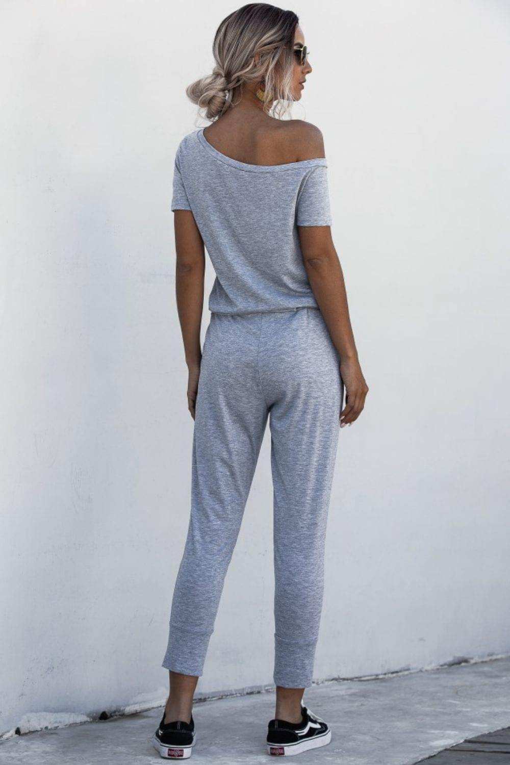 Asymmetrical Neck Tied Jumpsuit with Pockets - Trendsi - Flyclothing LLC