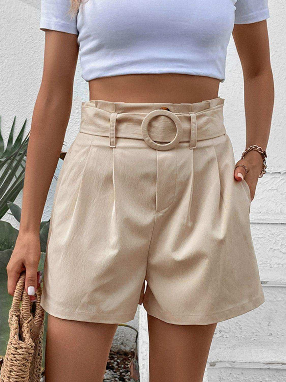 Belted Shorts with Pockets - Trendsi - Flyclothing LLC